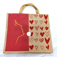 Eco-Friendly Large Jute Shopping Bag – Handprinted Tote with Tortoise & Fish