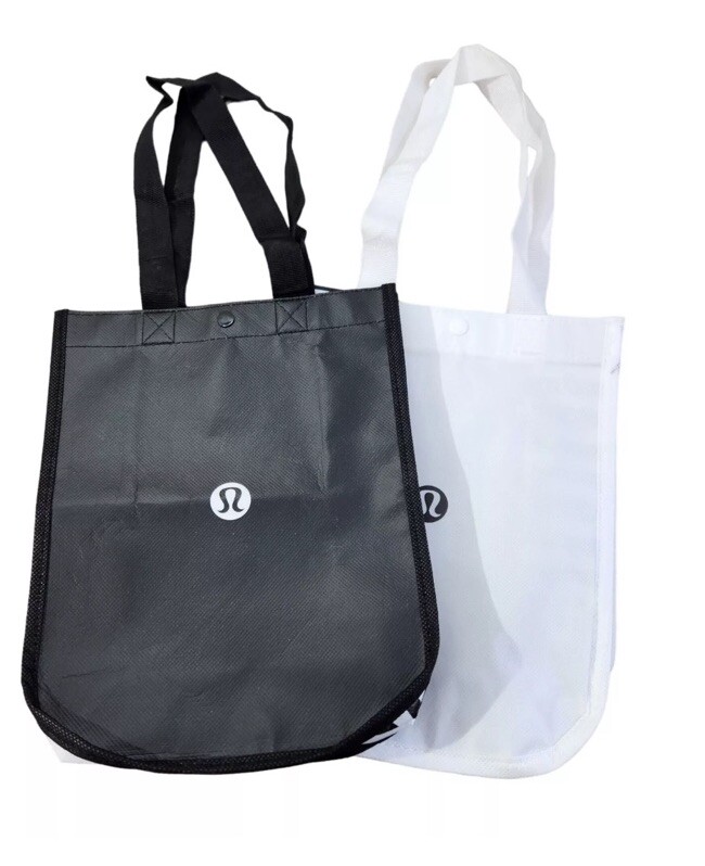 Lululemon Two Black And White Reusable Shopping Tote Bag 9.5″ x 12″