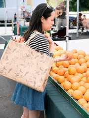 Jute Market Tote Bag, Birds Print, 12.5x17x7, Zipper Pocket, Reinforced