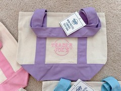 4X TRADER JOE’S MINI PASTEL CANVAS TOTE BAG, NEW SPRING PASTEL COLORS 4 BAGS SET