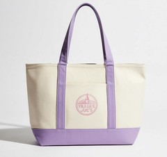 Trader Joe’s Reusable Canvas Tote Bag Lavender Purple Embroidered Logo NWT
