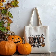 Halloween Canvas Tote Bag Boo Spooky Bow Trick Or Treat Halloween Basket Bags…