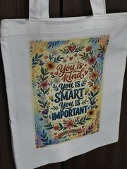 Floral Inspirational Quote Canvas Tote Bag, White, Foldable, 14x12x8 in, Modern