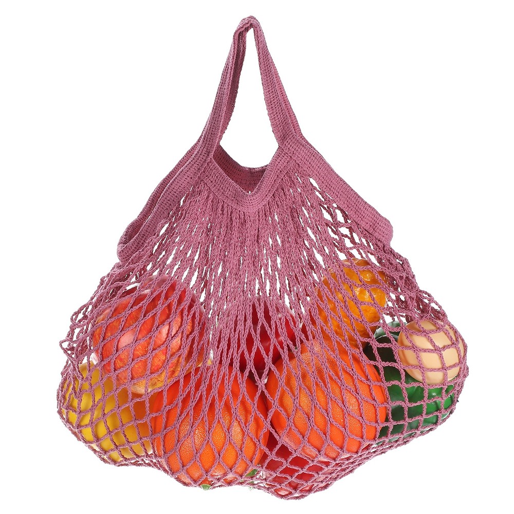Reusable Mesh Produce Storage Bag Washable Portable Bag Short Handle Pink Purple