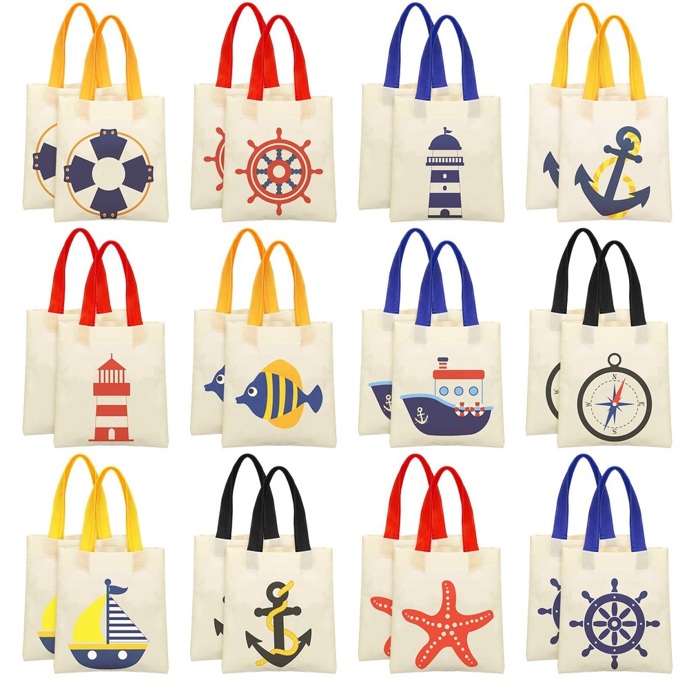 24 Pcs Nautical Gift Bags Nautical Theme Party Favors Non Woven Fabric Anchor…