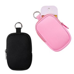 2Pcs Small Makeup Bag, Mini Portable Travel Cosmetic Soft 02Black+ Pink