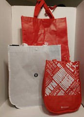 Lululemon Reusable Shopping Tote Bags Lot of 3~2 Large, 1 Small, Red Black White