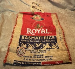 2 Royal Basmati Rice Repurposed Recycled Zipper Closure Burlap Bags Rustic Decor