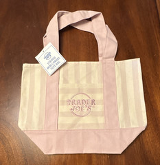 Trader Joe’s Mini Striped Canvas Tote Bag Pink/White 13x6x10 in