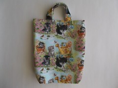 Shopping Bags/Tote, Fabric, Kittens in Garden, Handmade 9″ x 11″