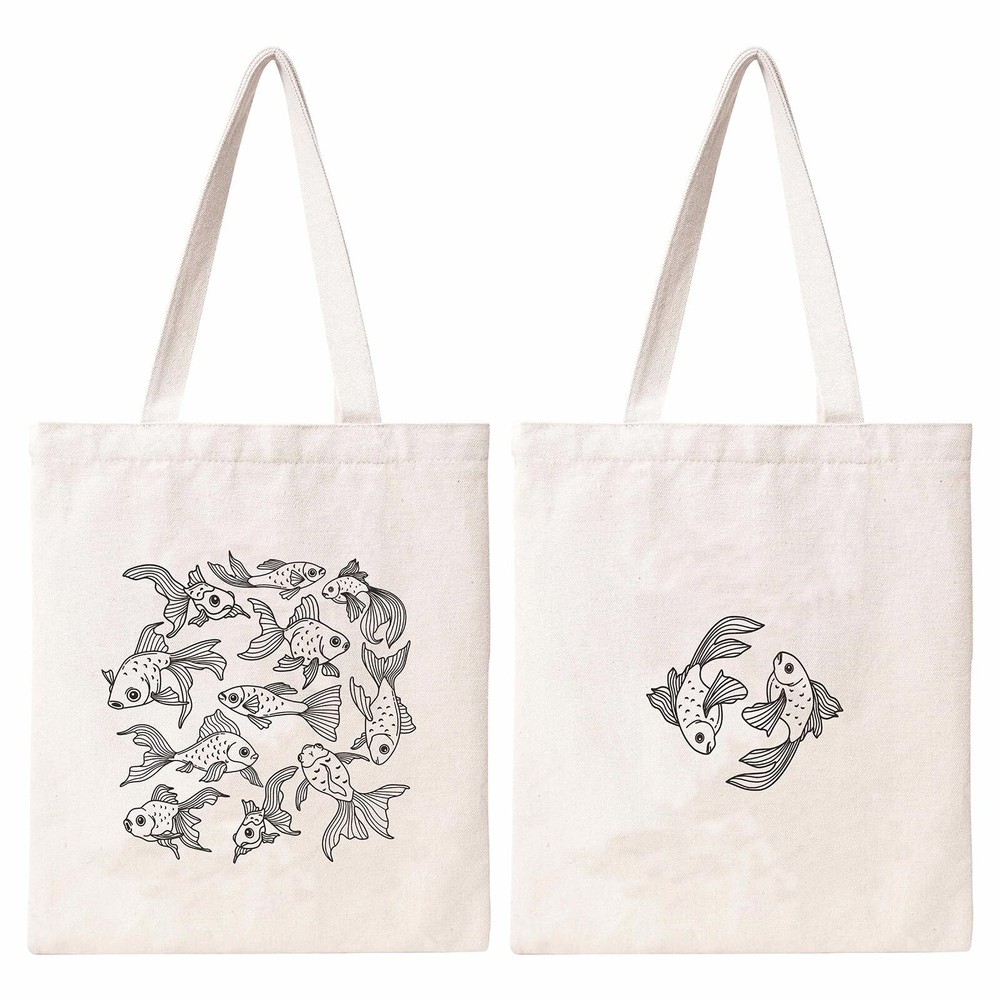 Goldfish Tote Bag Aesthetic Cute Fish Tote Bag for Women Large Vintage Cotton…