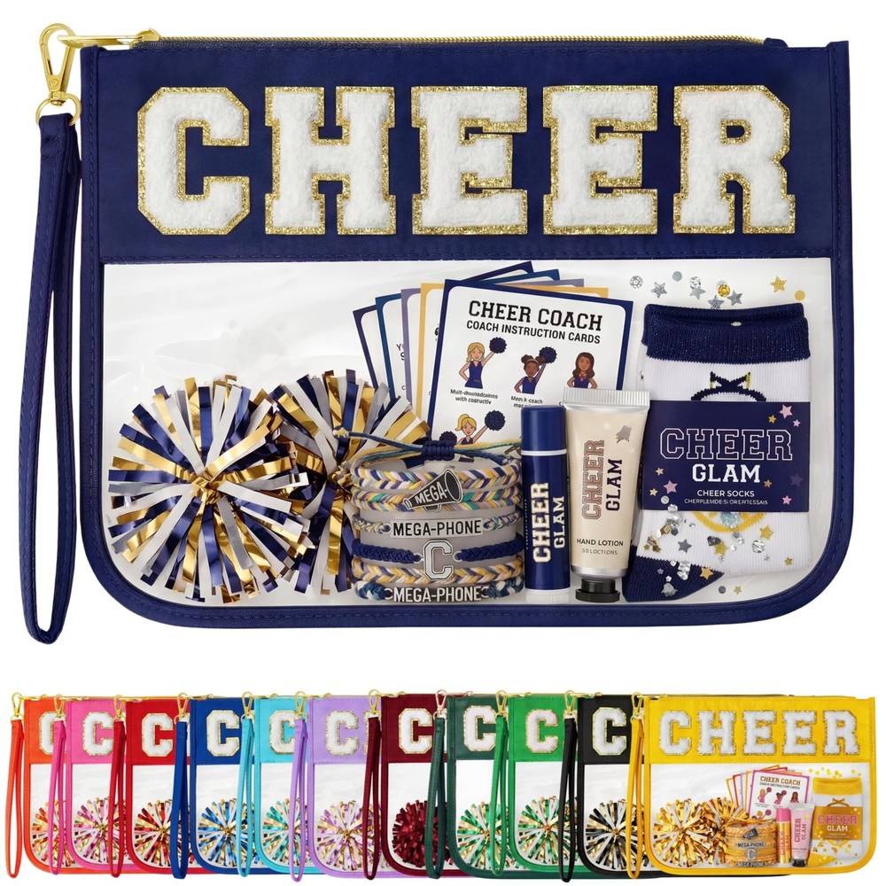 Ahdoma Cheer Makeup Bag Cheerleader Gifts Chenille Letter Cosmetic Navy