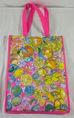Lilly Pulitzer Reusable Shopping Tote Citrus Pattern Gold Logo Pink Lemon NEON
