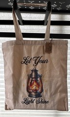 Beige Canvas Foldable Large Tote Bag ‘Let Your Light Shine Lantern’