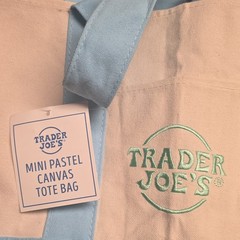 Set Of 2 Trader Joe’s Mini Pastel Canvas Tote Bag, Reusable Blue & GREEN