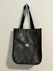 Lululemon Small Reusable Tote Bag Black White Logo Shopping Bag Snap Closure