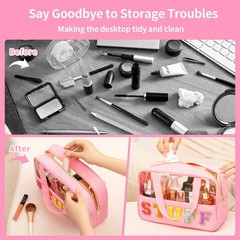 eurovicky Chenille Letter Patch Clear Carry-on 11.4inch, Sweet Pink-STUFF
