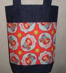 NEW Small Denim Tote Bag Handmade/w Strawberry Shortcake Circles Fabric