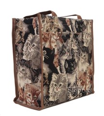Tapestry Shoulder Bag Reusable Shopping Tote for Women with Cat Design (SHOP-CAT