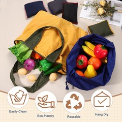 14.3 x 13.4 Inch Washable Shopping Bags with Handles for Shopping, Navy Blue