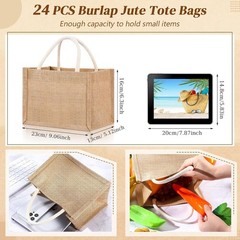 24 Pcs Burlap Tote Bag Mini Jute Reusable Waterproof Bag W/ Handles Small Blank