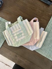 Trader Joe’s Set of 3 Striped Multicolor Canvas Tote Bags 13x6x11 in
