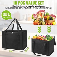 VZZNN Set of 10 XL-Large Insulated Reusable Grocery Bags with Zipper and Hand…