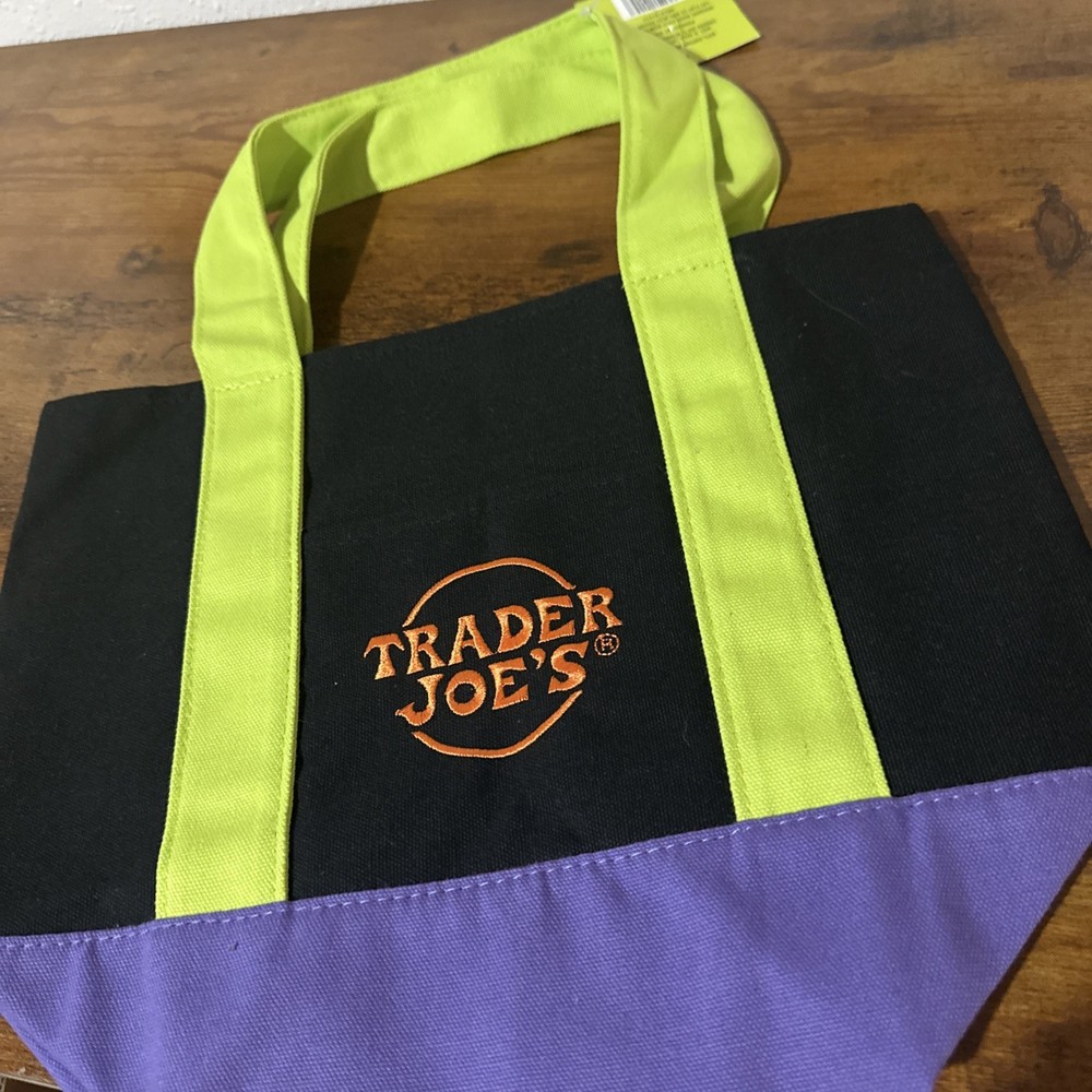 Trader Joes 2025 Black, Green Straps Mini Halloween Canvas Tote Bag 👻