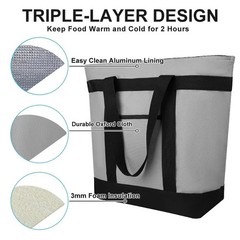 Insulated Reusable Tote Bag for Grocery Shopping for Women/Men, Pizza/Food Deliv