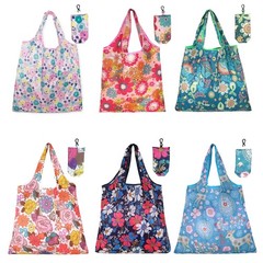 6 Pcs Reusable Shopping Bags Large, 6 Different Special Flower Patterns