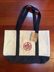 Trader Joe’s Canvas Tote Bag Blue Handles Sustainable Shopping Iconic NEW