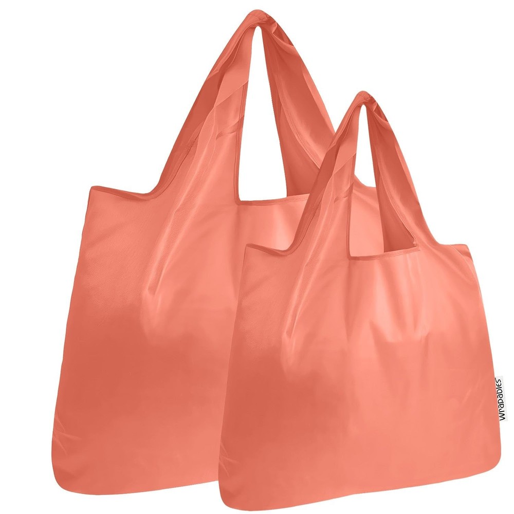 2 PCS Large Small Foldable Nylon Reusable Grocery Tote Bags Set Shopping