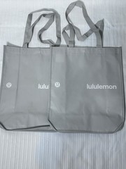 Qty of 2 Lululemon Holiday Reusable Tote Shopping Bag – Grey Logo- L 16x13x6in