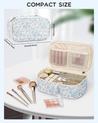Relavel Travel Makeup Bag, Small Floral Cosmetic Bag 2-MEDIUM, 01-Blue Flower