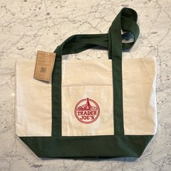 Trader Joe’s Reusable Foldable Canvas Shopping Bag Beige Green