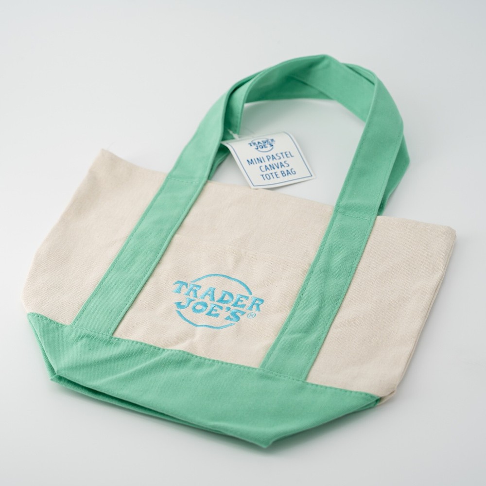 Trader Joe’s Pastel Mini Canvas Tote Bag 2025 LIMITED EDITION MINT GREEN