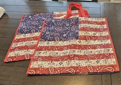 NEW Set of 2 Patriotic Reusable Tote Bags American Flag Bandana Print TJ Maxx