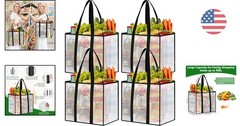 Clear Multi-Purpose 4 Pack Reusable Grocery Bags – Handles & Water-Resistant