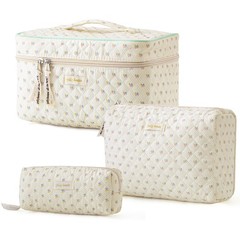 HBselect Quilted Makeup Bag, 3PCS 10.6 x 6.5 x 5.5 inches, A-3PCS-Flower