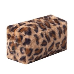 OZAOZ Checkered Makeup Bag Plush Cosmetic Asthetic Plaid Leopard print-E