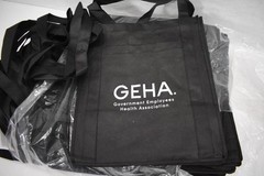 Lot of 25 Shopping Tote Bags BRANDED Black 2 Carry Handles w Bottom Insert