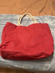Red With White Lobster Reusable Shopping Tote, Large, Made In India, Jute