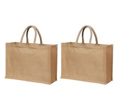 2 Pack Jute Burlap Bags with Handles Eco Reusable Grocery Tote 15.8″x11.9″