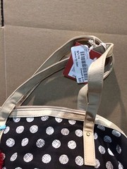 Lot Of 2 Stylish Plastic & Canvas Reusable Tote Bags Black With White Dots XL