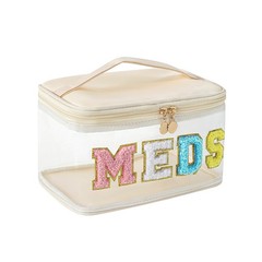Chenille Letter Clear Medicine Makeup Bag, Large Size Waterproof 03Beige
