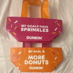 Dunkin’ Foldable Plastic Tote Bags Pink Orange All-Over Pattern 2-Pack