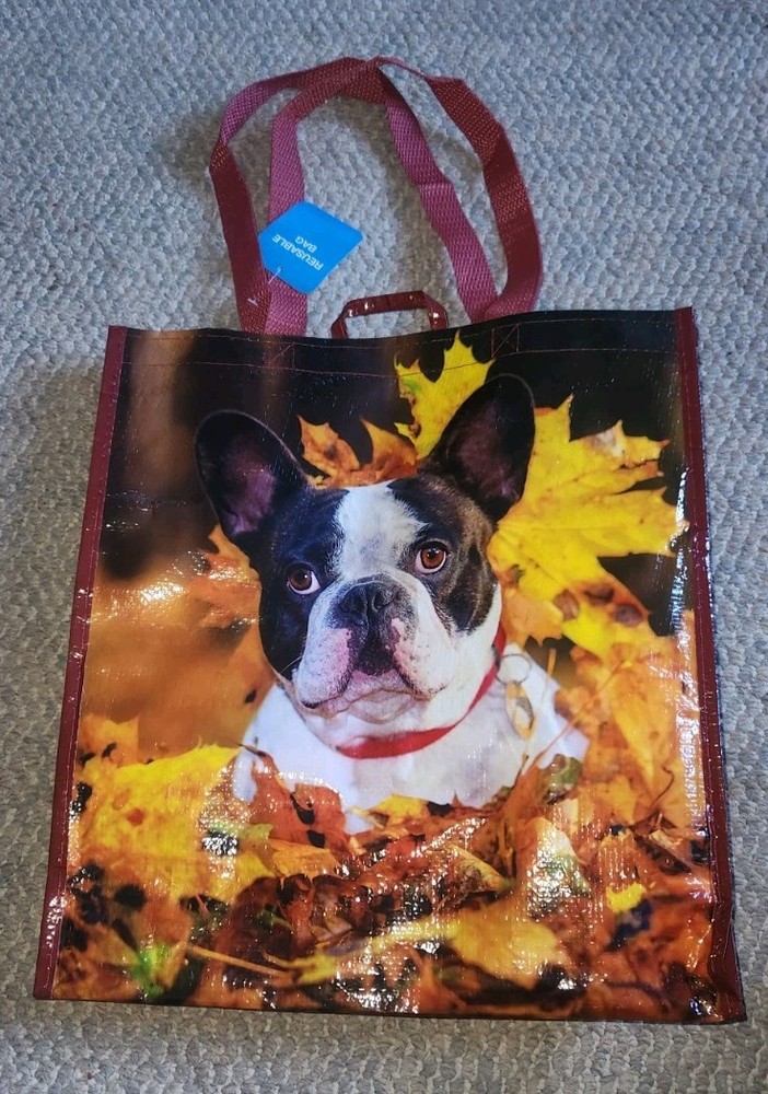 NWT Reusable Shopping Tote Bag Bulldog Puppy 15×13.5×8.25 Inches