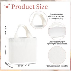 Small Canvas Tote Bag for Women, 11 x 2 x 7″ Canvas Bags, White