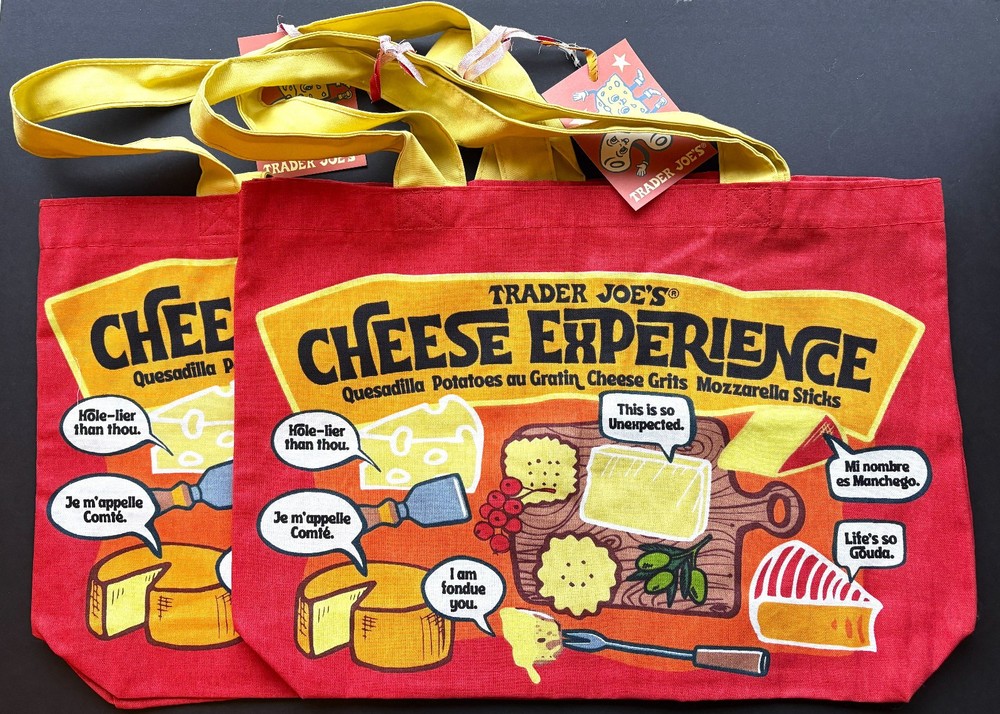 2 Pack NEW Trader Joe’s Cheese Experience Adventures Canvas Tote Bag Reusable