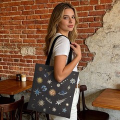 Aesthetic Canvas Tote Bag Moon Sun Star Polyester Tote Bags Open Type Black P…